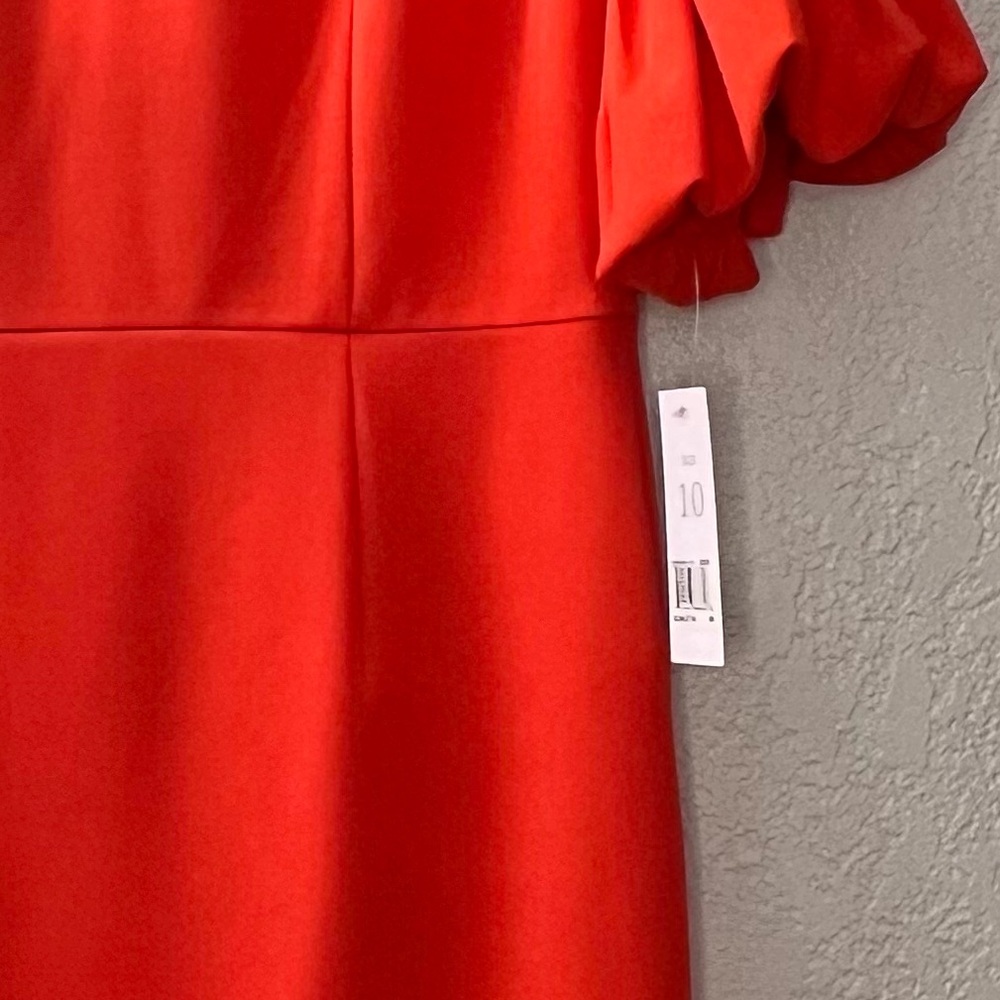 Donna Morgan Red Shift Dress Puff Sleeve Knee Length Elegant Work Cocktail 10 - Picture 9 of 9